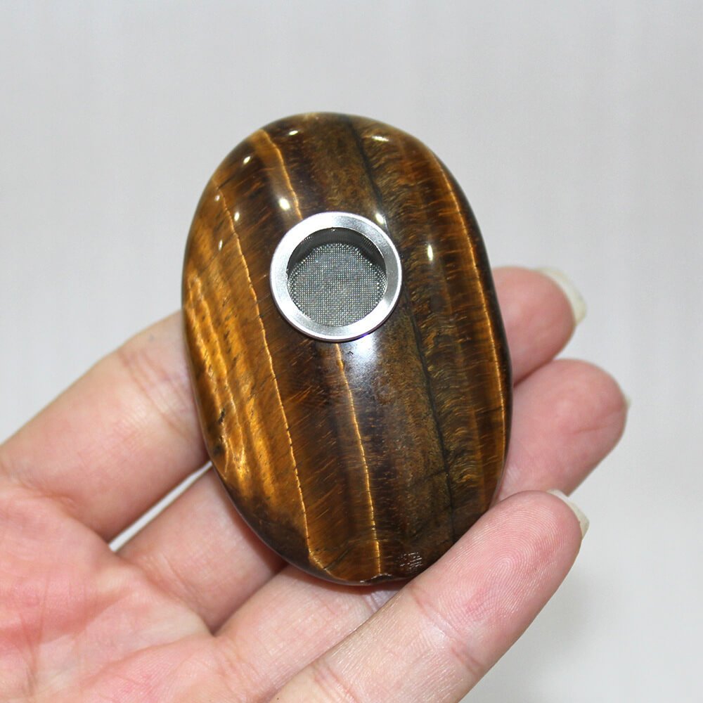 Tiger’s Eye Palm Stone Pipe 1.97 in