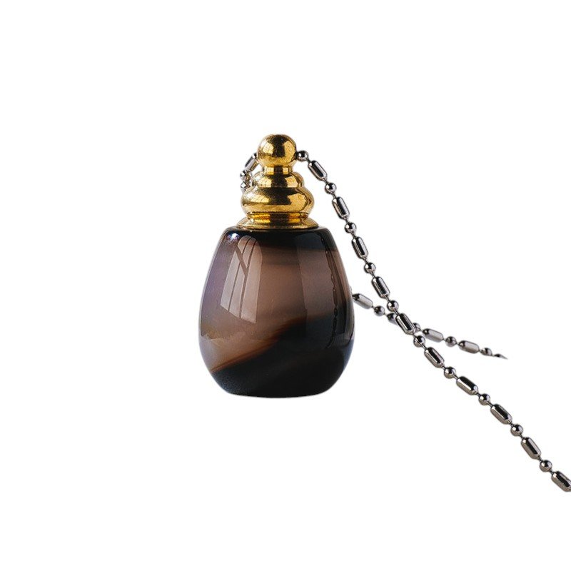 Natural Black Agate Jar-Shaped Crystal Perfume Bottle Pendant 1.22 in Wholesale