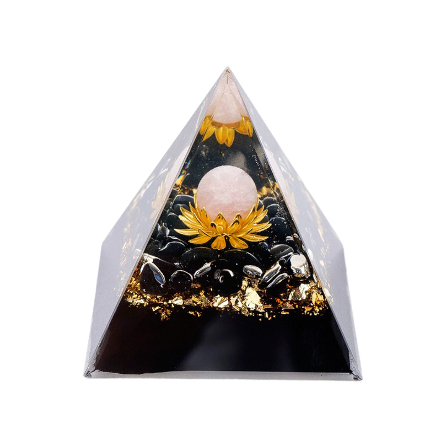 5pcs Black Rose Ball Quartz Crystal Pyramid With Obisidian Base 103015003