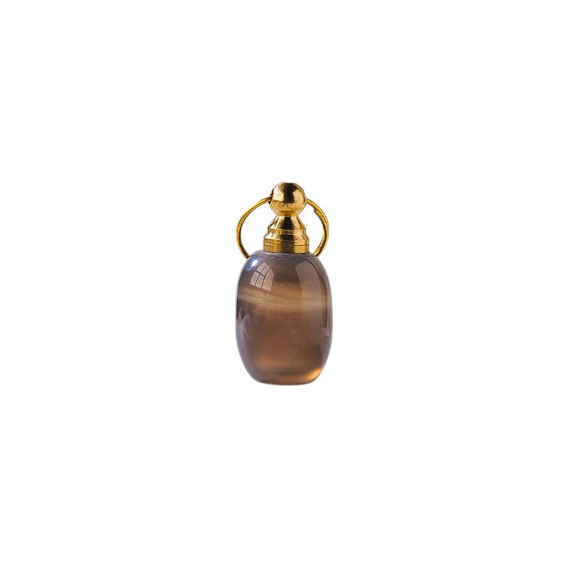 Natural Brown Agate Round Crystal Perfume Bottle Pendant 1.06 in Wholesale
