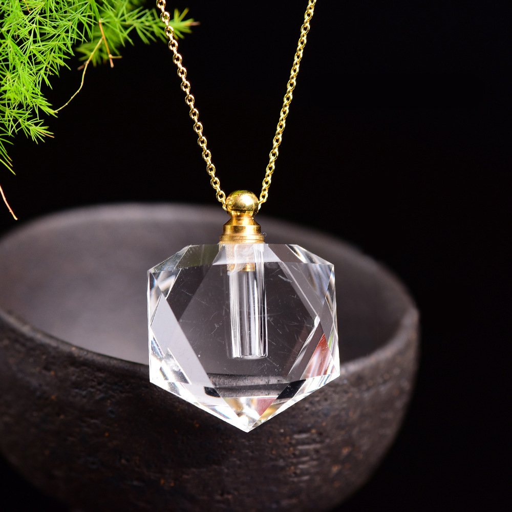 Natural Clear Quartz Diamond Perfume Bottle Pendant 1.38 in Wholesale