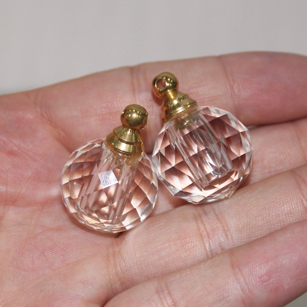 Natural Clear Quartz Faceted Round Perfume Bottle Pendant 1.10 in Wholesale