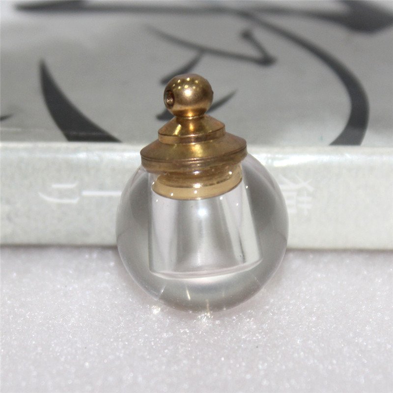 Natural Clear Quartz Round Perfume Bottle Pendant 1.06 in Wholesale