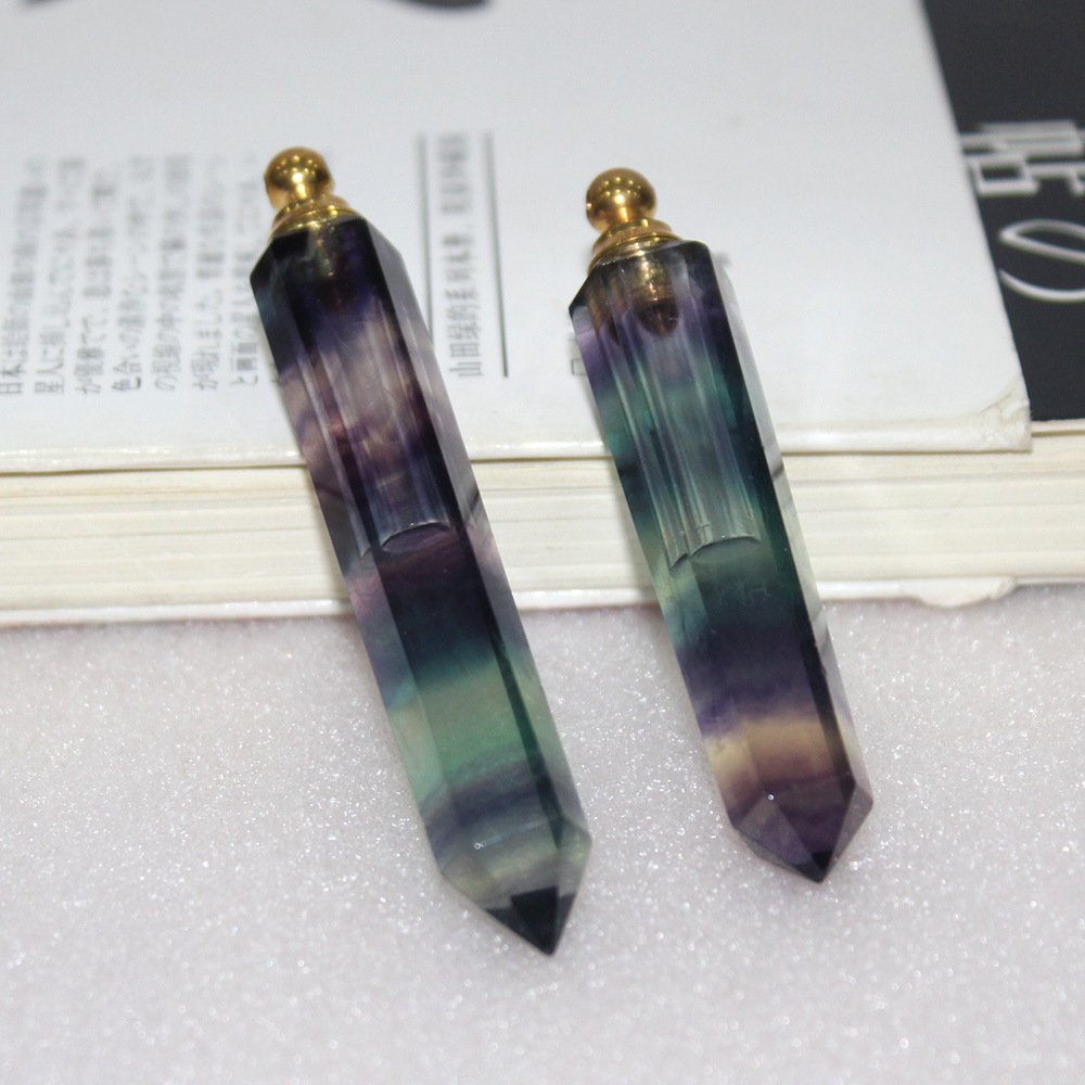 High-Quality Rainbow Fluorite Pointed Perfume Bottle Pendulum 2.28 in Wholesale