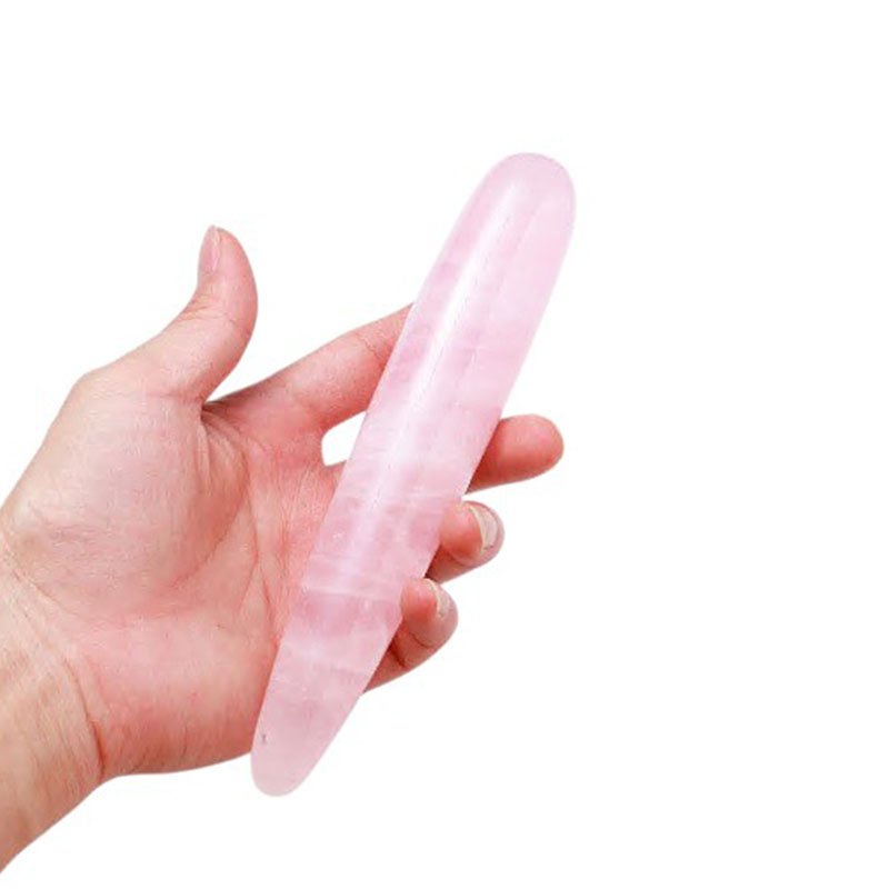 2 Sizes of Pink Rose Quartz Crystal Massage Stick Wholesale - W: 1.38 in(3.5 cm); H: 7.09 in(18 cm)