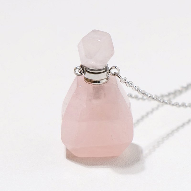 Rose Quartz Perfume Bottle Pendant 1.38 in Bulk