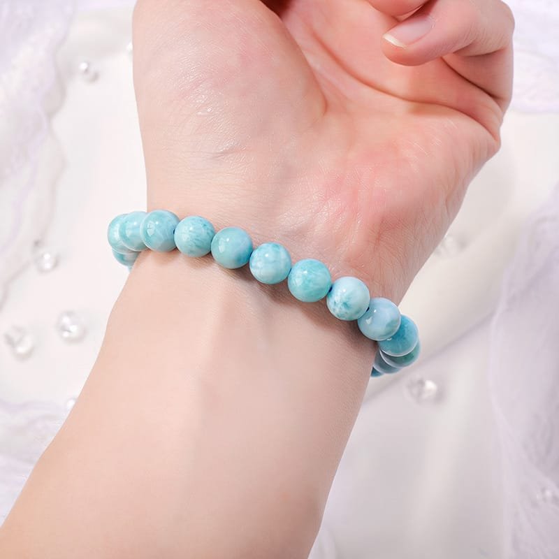 Natural Larimar Bead Bracelet Wholesale 0.28 in (0.7 cm) - 1