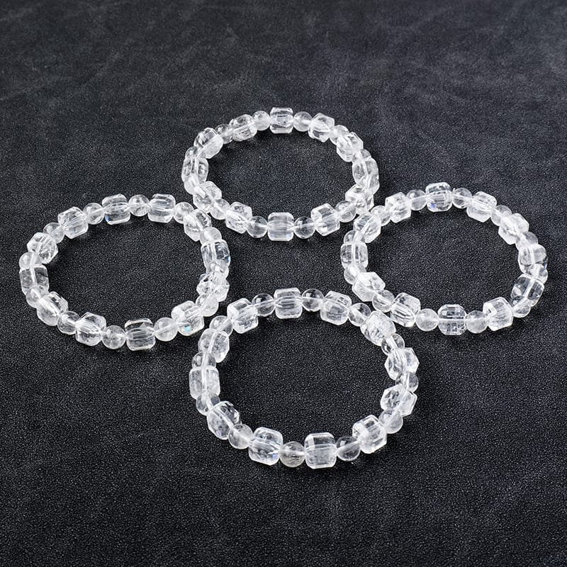 Natural Clear Quartz Faceted and Round Bead Bracelet Wholesale 0.35 in (0.9 cm) - 1