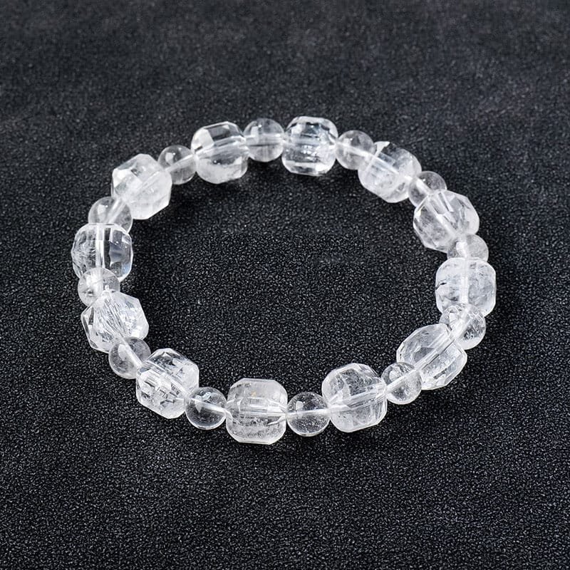 Natural Clear Quartz Faceted and Round Bead Bracelet Wholesale 0.35 in (0.9 cm)