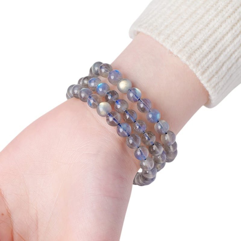 Natural Gray Moonstone Bead Bracelet Wholesale 0.35 in (0.9 cm)
