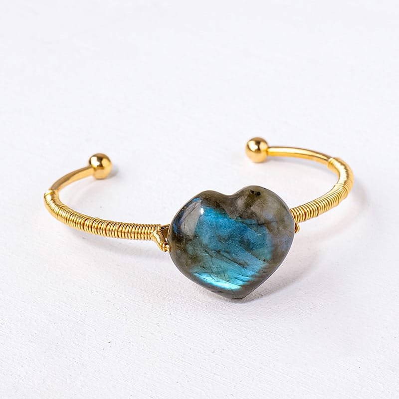 Natural Labradorite Heart Cuff Bracelet Wholesale 0.98 in (2.5 cm) - 1