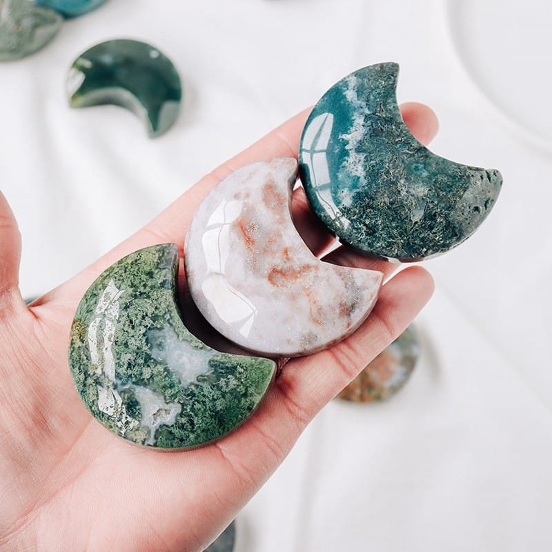 Moss Agate Moon 1.97-2.36 in Bulk