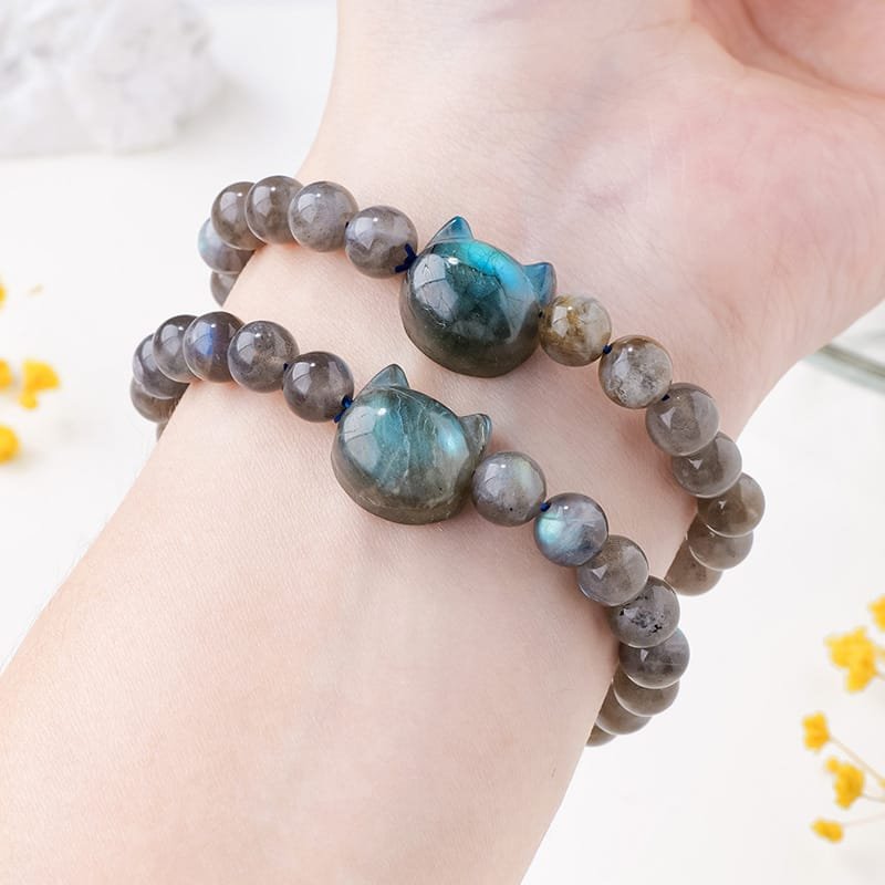 Natural Labradorite Cat Bead Bracelet Wholesale 0.31 in (0.8 cm) - 1