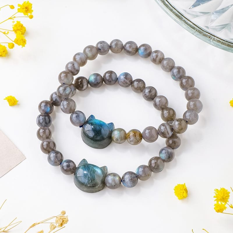 Natural Labradorite Cat Bead Bracelet Wholesale 0.31 in (0.8 cm) - 2