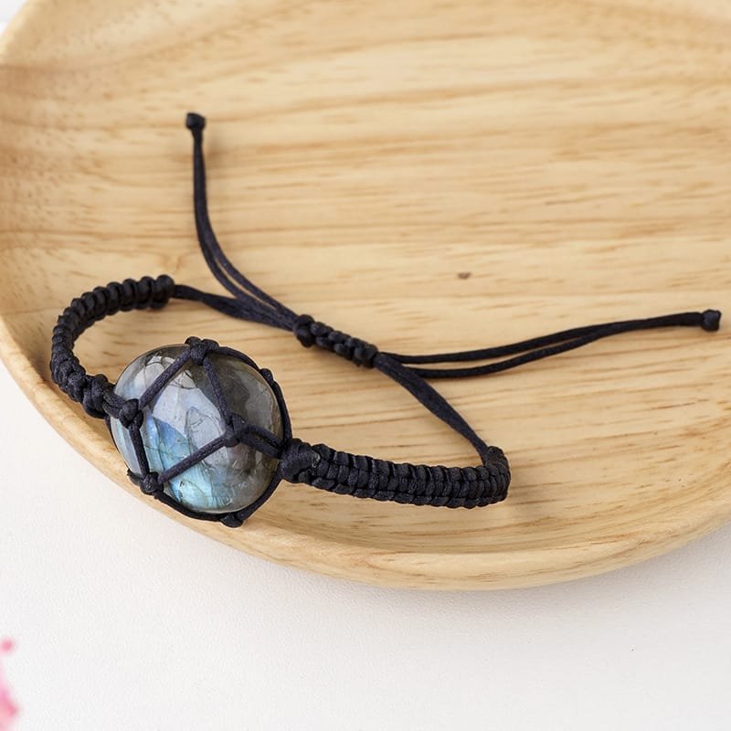 Natural Labradorite Tumbled Stone Braided Bracelet Wholesale 0.79-1.18 in (2-3 cm) - 1