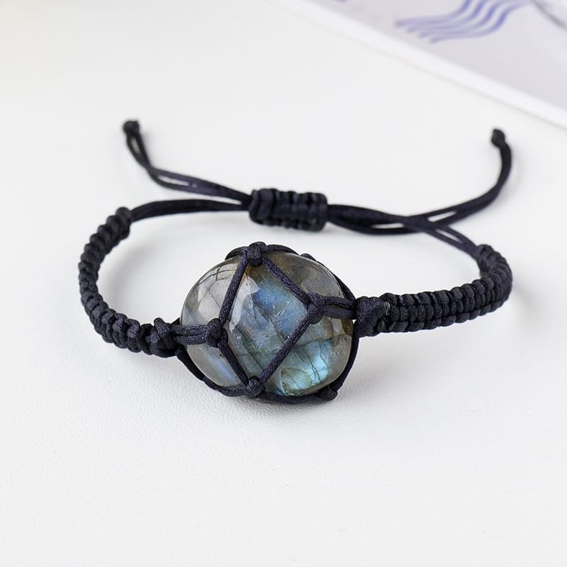 Natural Labradorite Tumbled Stone Braided Bracelet Wholesale 0.79-1.18 in (2-3 cm)
