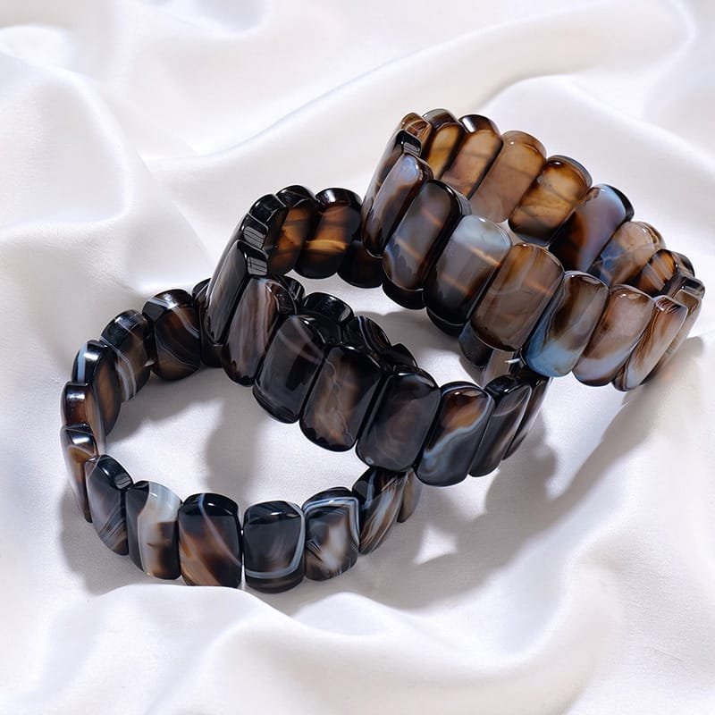 Natural Black Banded Agate Plaque Bracelet Wholesale 0.87 in (2.2 cm) - 1