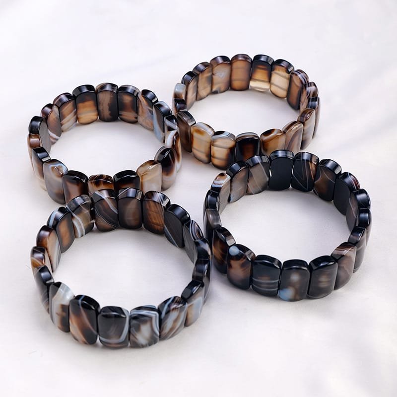 Natural Black Banded Agate Plaque Bracelet Wholesale 0.87 in (2.2 cm) - 2