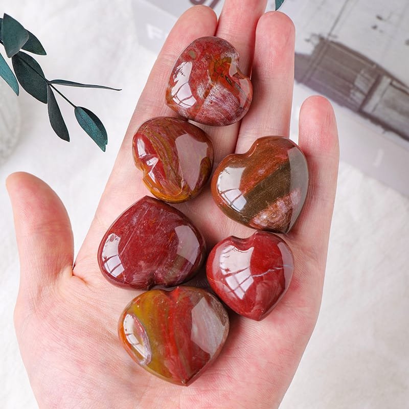 Natural Red Petrified Wood Heart Palm Stone Wholesale 1.18-1.57 in (3-4 cm) - 2
