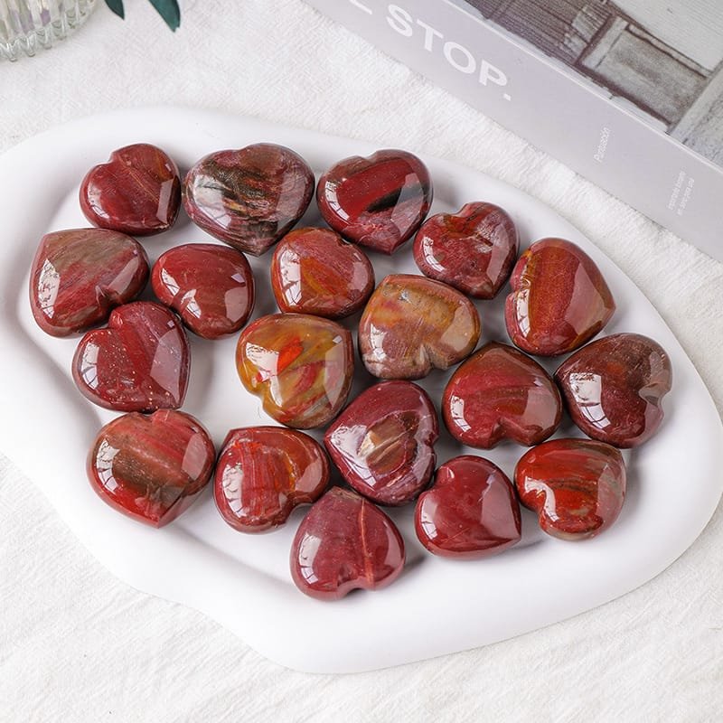 Natural Red Petrified Wood Heart Palm Stone Wholesale 1.18-1.57 in (3-4 cm) - 1