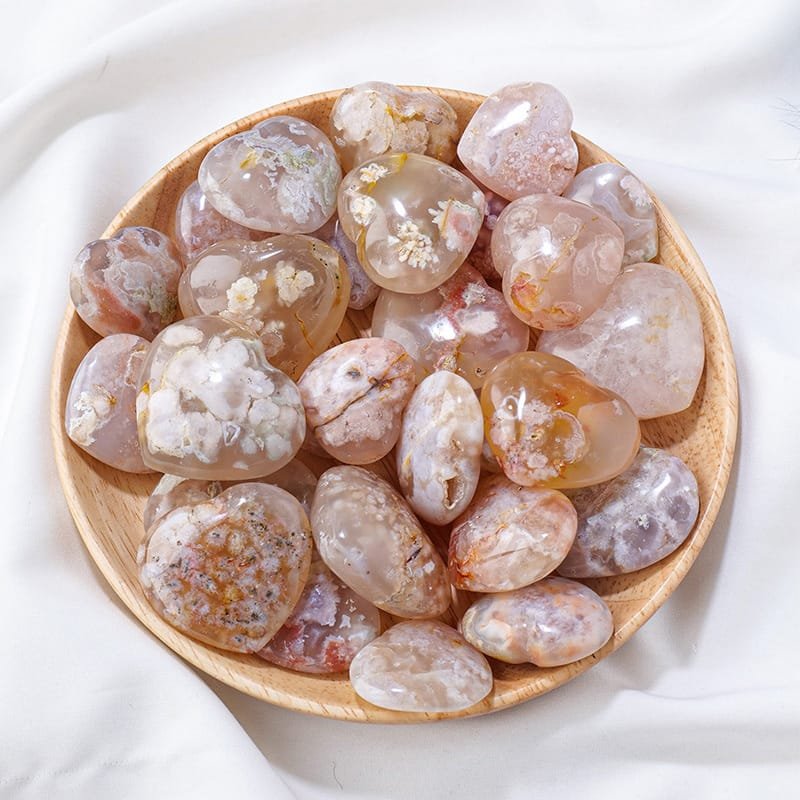 Natural Flower Agate Heart Wholesale 1.18-1.57 in (3-4 cm) - 1