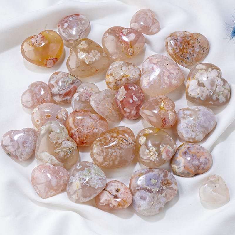Natural Flower Agate Heart Wholesale 1.18-1.57 in (3-4 cm) - 2
