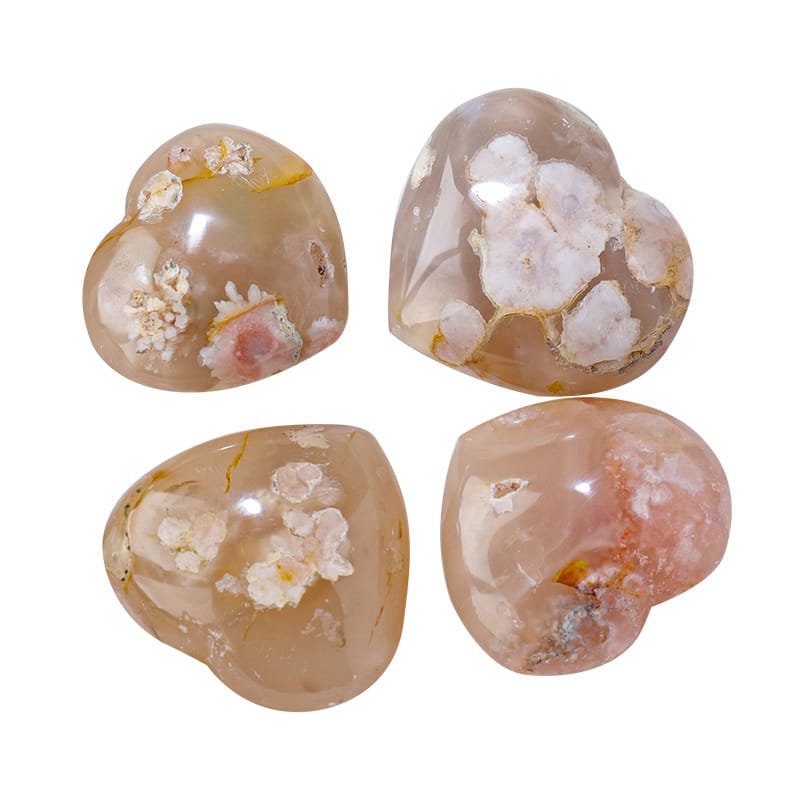 Natural Flower Agate Heart Wholesale 1.18-1.57 in (3-4 cm)