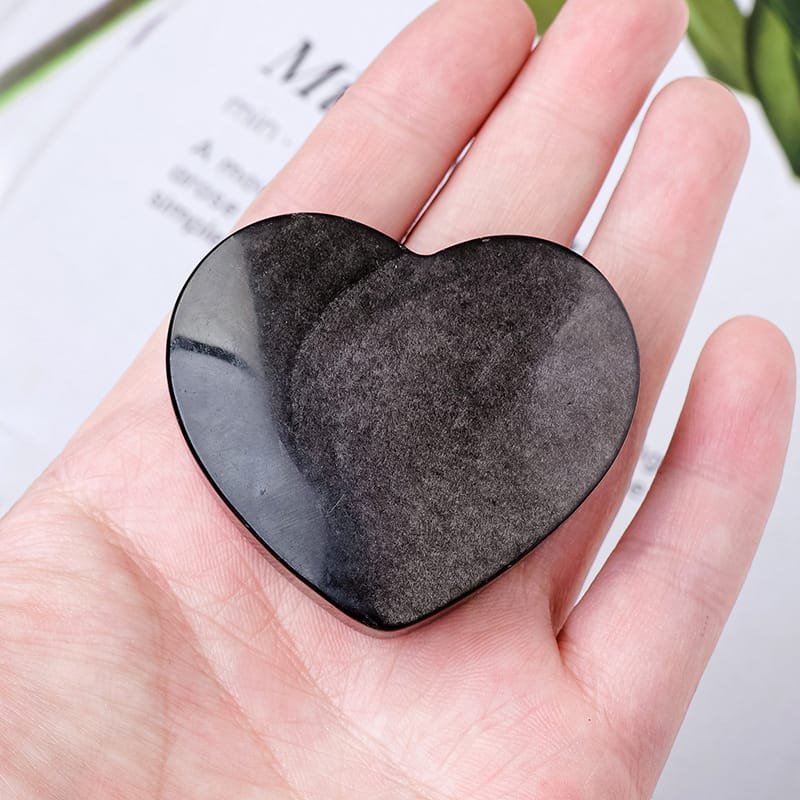 Natural Silver Obsidian Heart Palm Stone Wholesale 1.97-2.36 in (5-6 cm)