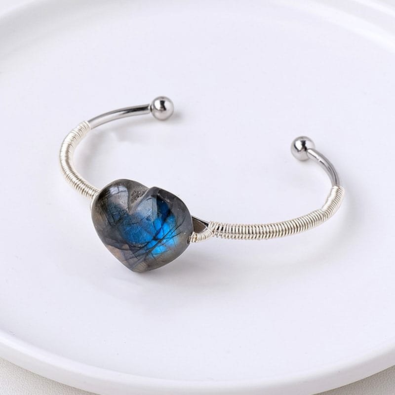 Natural Labradorite Heart Cuff Bracelet Wholesale 0.98 in (2.5 cm)