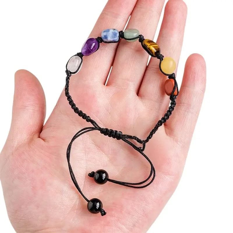 Natural Chakra-Style Tumbled Stone Braided Bracelet Wholesale 0.39 in (1 cm) - 1