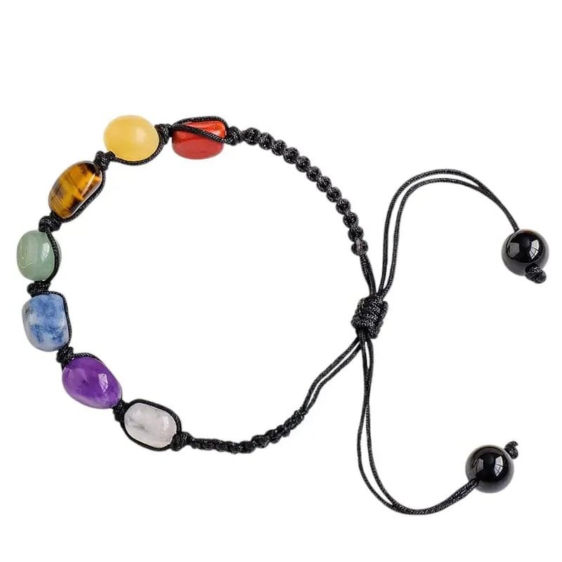 Natural Chakra-Style Tumbled Stone Braided Bracelet Wholesale 0.39 in (1 cm) - 2