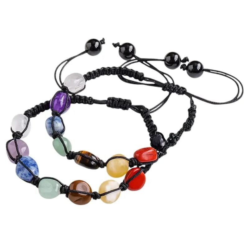 Natural Chakra-Style Tumbled Stone Braided Bracelet Wholesale 0.39 in (1 cm) - 3