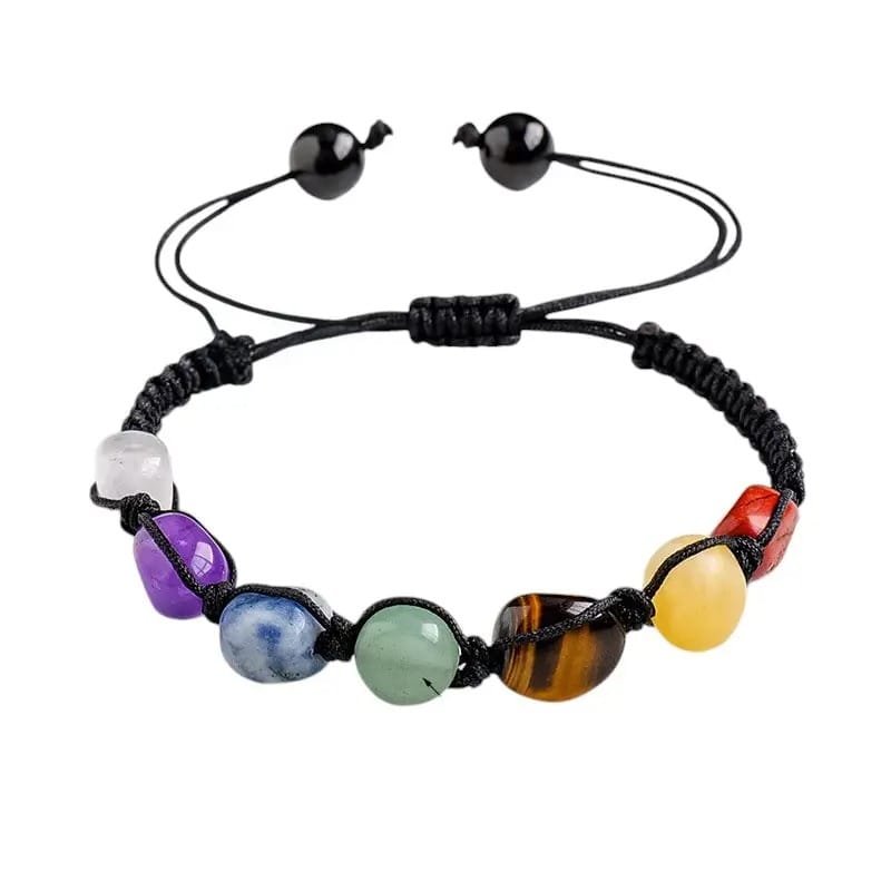 Natural Chakra-Style Tumbled Stone Braided Bracelet Wholesale 0.39 in (1 cm)