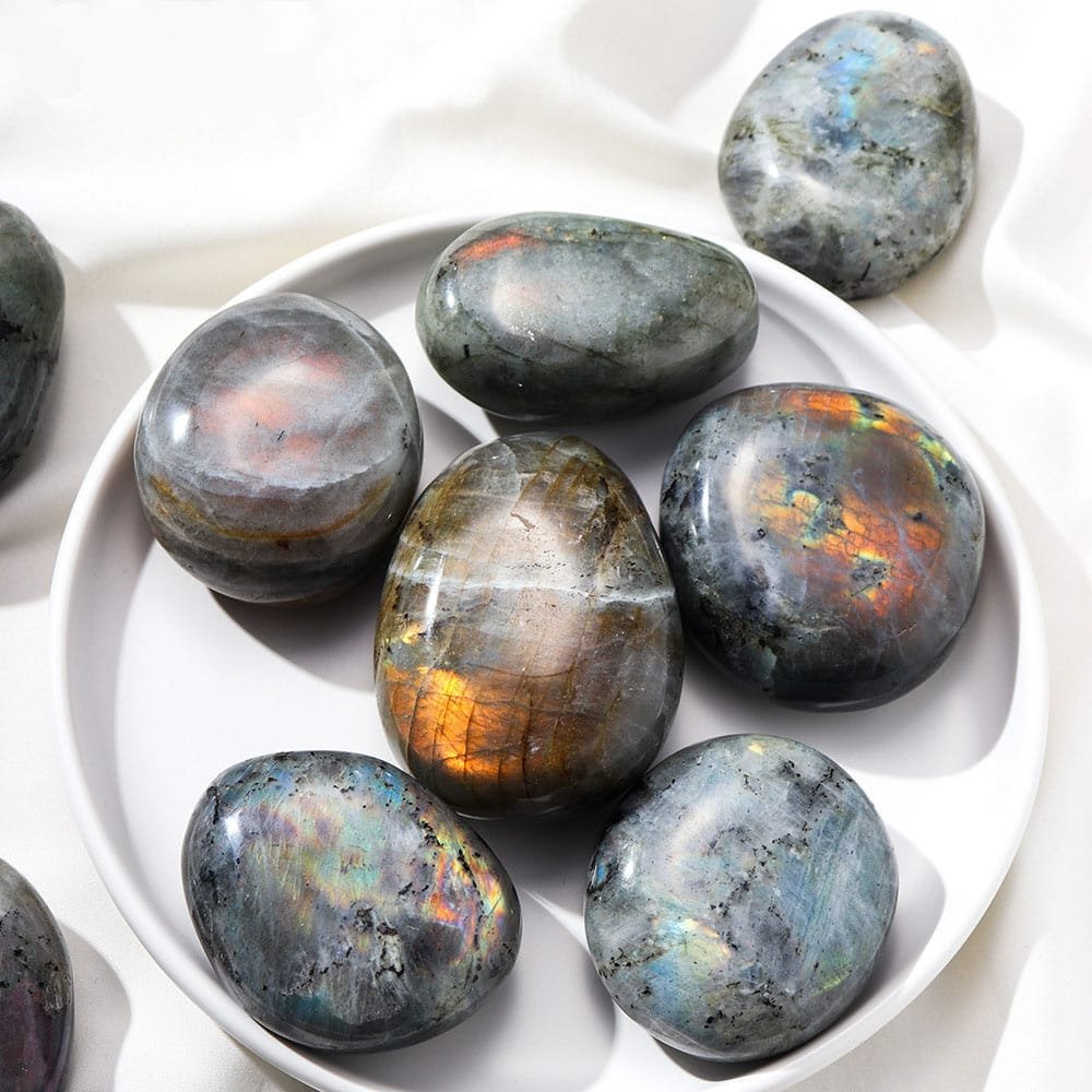 4 Sizes of Colorful Labradorite Crystal Palm Stone Wholesale