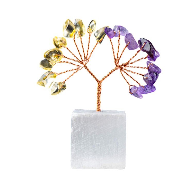 2.4 in Amethyst, Citrine & Selenite Crystal Tree Bulk