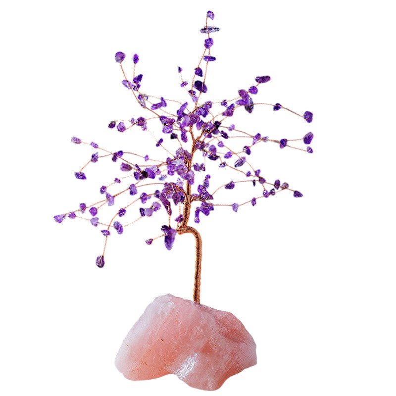 Amethyst Chip Crystal Tree with Strawberry Quartz Base 11.00 in Wholesale