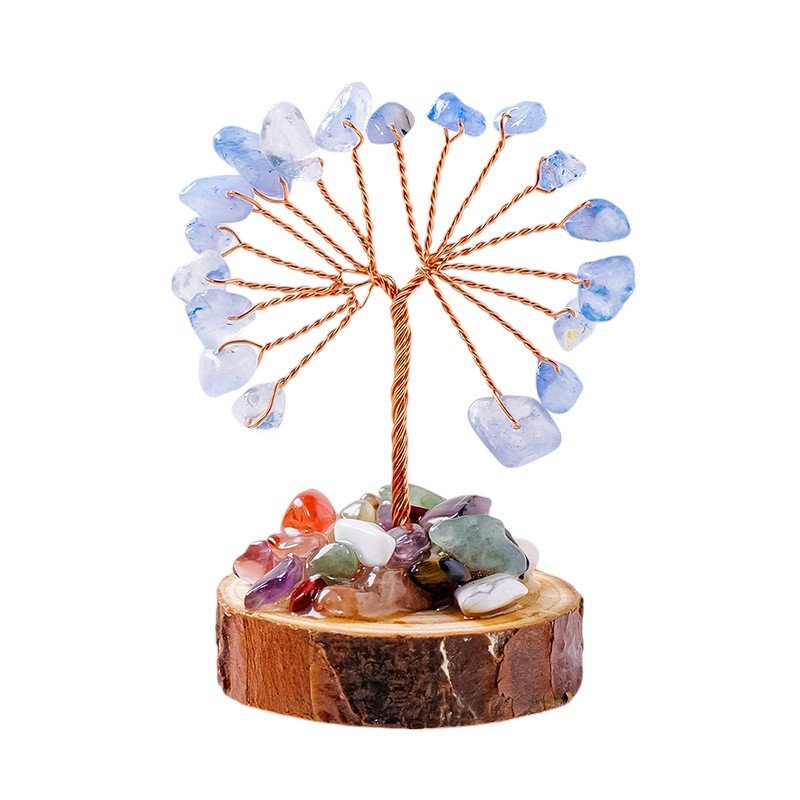 Aquamarine Chip Tree on Wooden Base 2.40 in