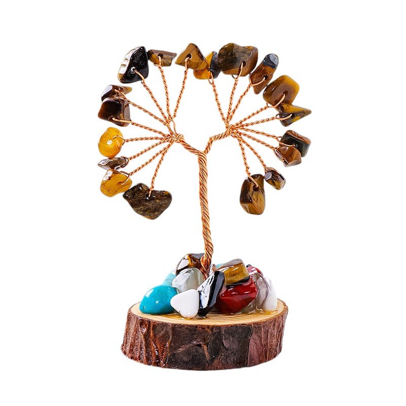 Tiger’s Eye Chip Tree on Wooden Base 2.40 in