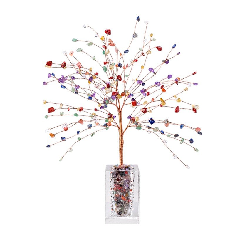Mixed Crystal Chip Tree with Glass Base 12.20 in Wholesale