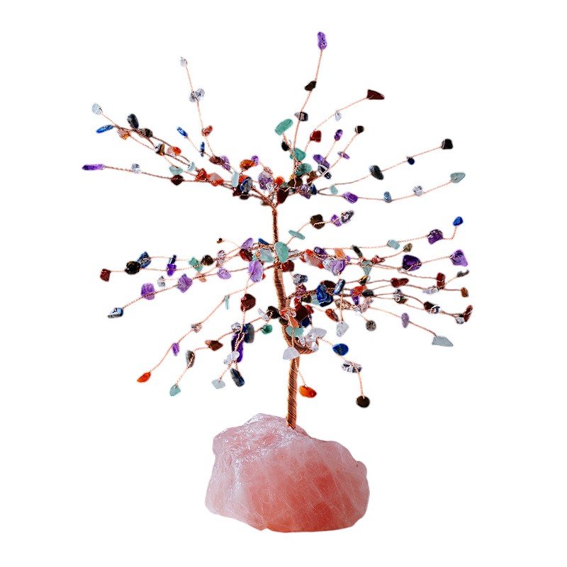 Mixed Crystal Chip Tree with Strawberry Quartz Base 11.00 in Wholesale