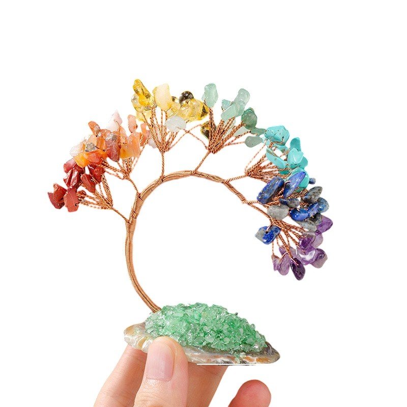 Mixed Crystal Tree with Green Crystal Chips and Agate Base 3.70 in Wholesale