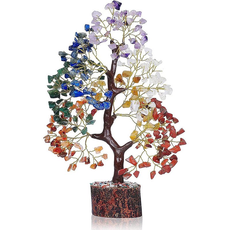 Mixed Crystal Tree with Wooden Base 7.90 in Wholesale