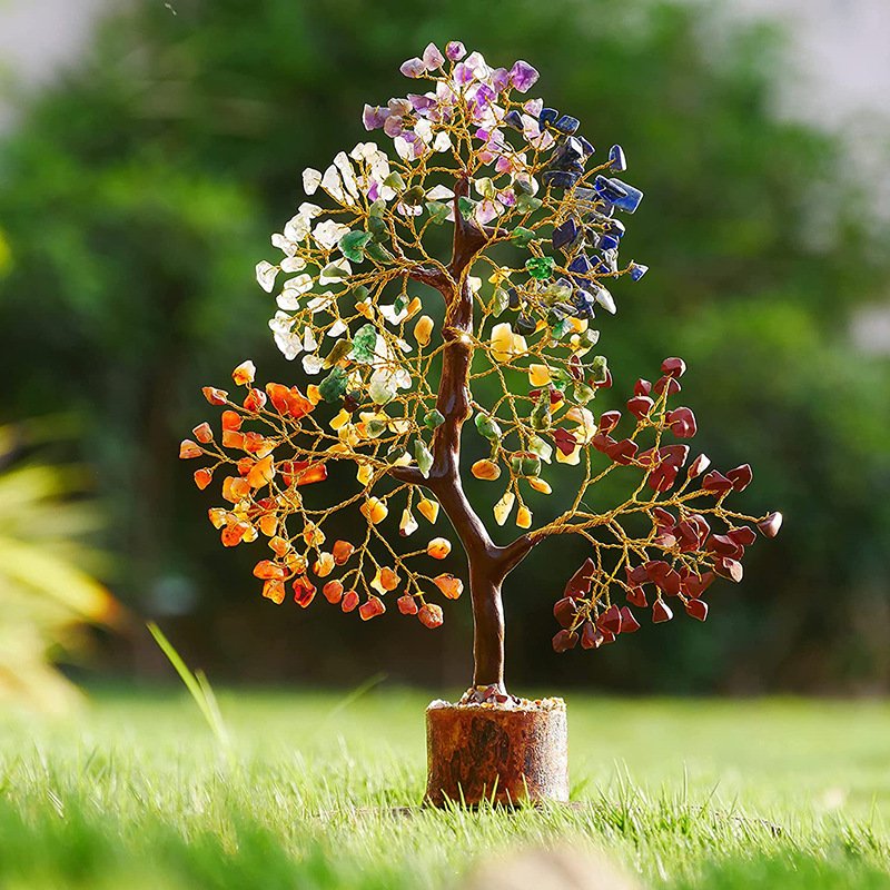 Mixed Crystal Tree with Wooden Base 7.90 in Wholesale - 2