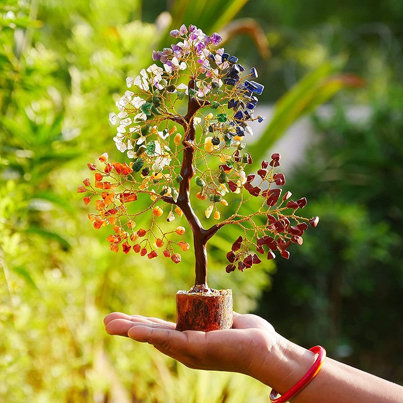 Mixed Crystal Tree with Wooden Base 7.90 in Wholesale - 1
