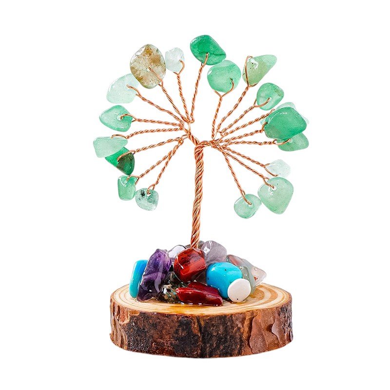 Aventurine Chip Tree on Wooden Base 2.40 in