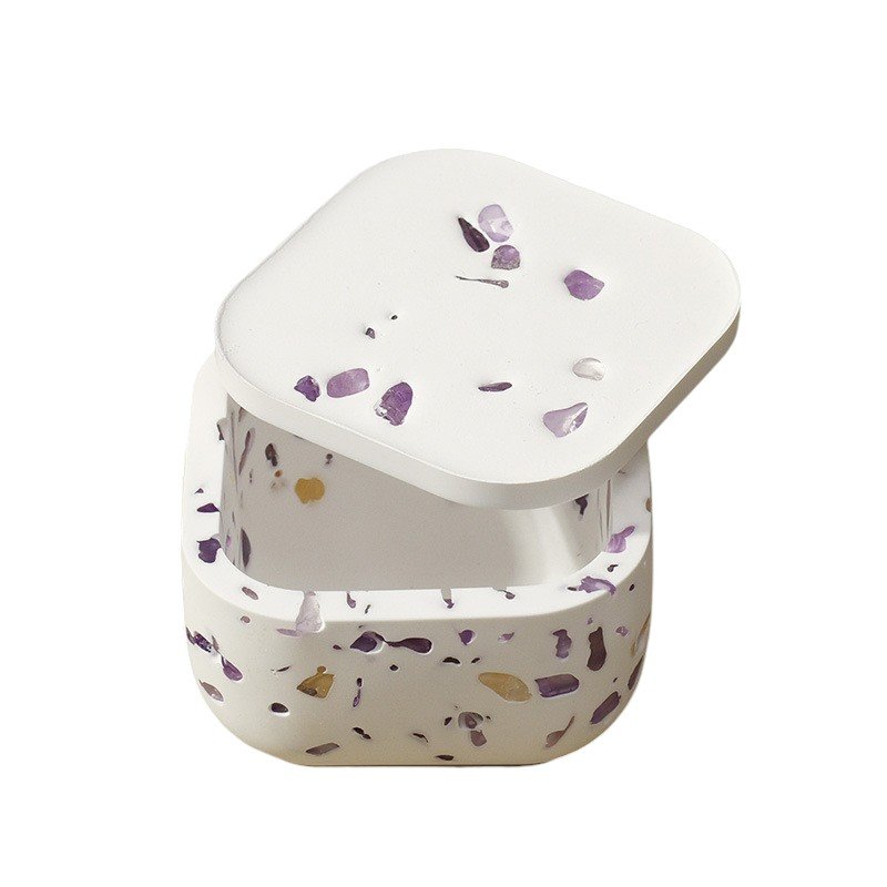 Natural Amethyst Chip-Inlaid Square Gypsum Bowl Wholesale 2.28 in (5.8 cm)