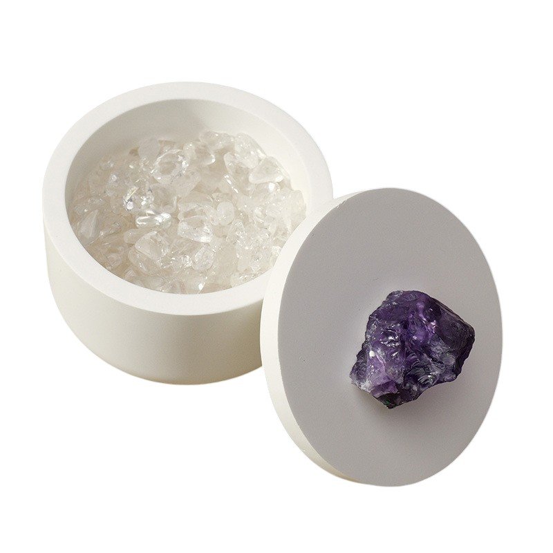 2 Types of Gypsum Bowl with Amethyst Lid Handle Wholesale