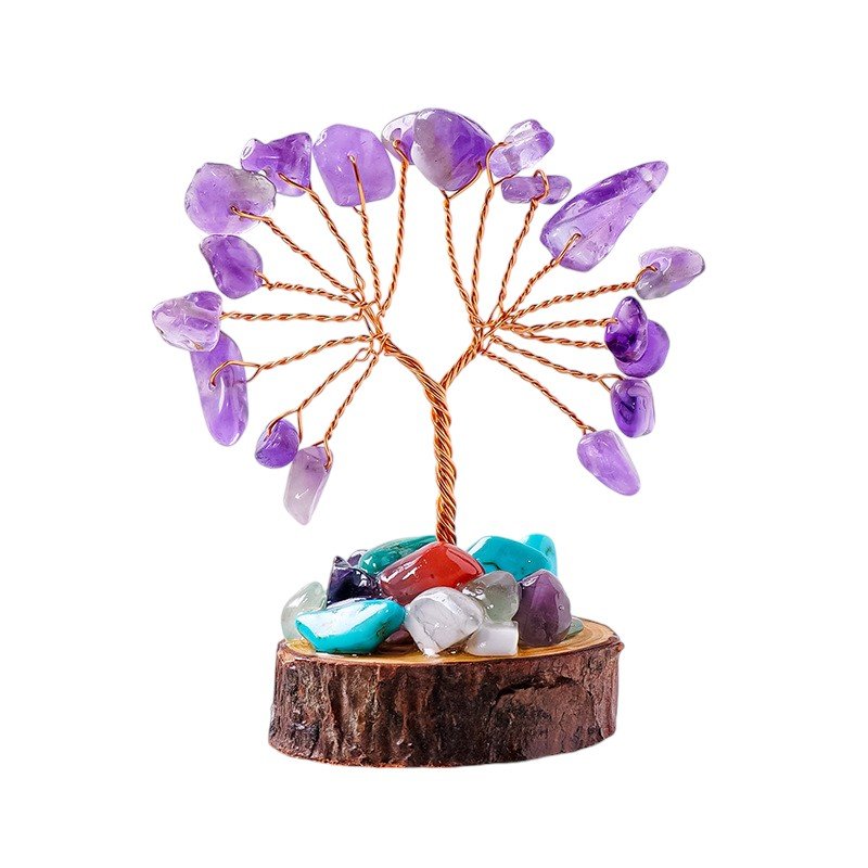 Amethyst Chip Tree on Wooden Base 2.40 in