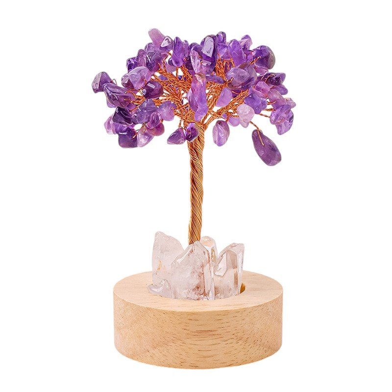 Amethyst Chip Tree on Wooden Base 5.70 in