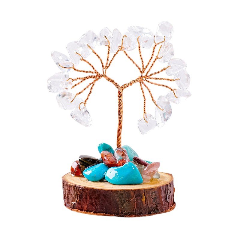 Clear Quartz Chip Tree on Wooden Base 2.40 in